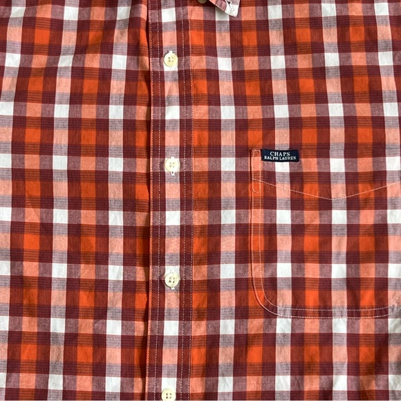 Chaps Ralph Lauren Button Shirt Easy Care Short Sleeves Orange Plaid Men Size XL - Picture 4 of 7